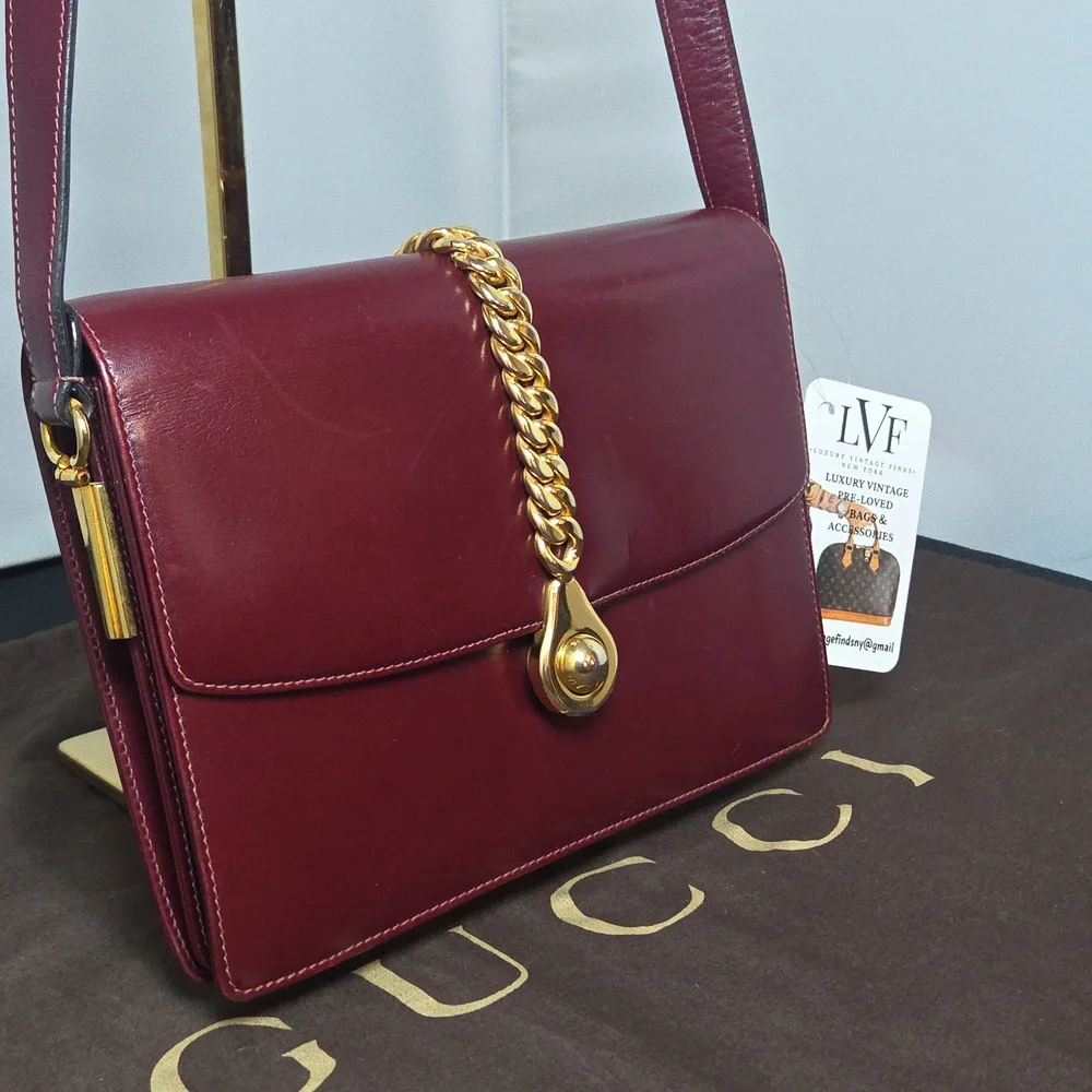 Gucci Boutique 1970s RARE  Bordeaux Leather 2way Bag Very limited Production - Picture 9 of 17